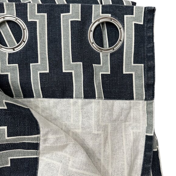 West Elm Wallpaper Print Window Curtain Panel Grommet Linen Cotton Blue 48"x 96" - Picture 2 of 4